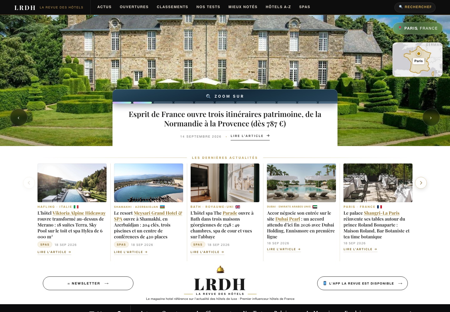 Page d'accueil de La Revue des Hôtels, la dernière actualité hôtelière et les articles du jour