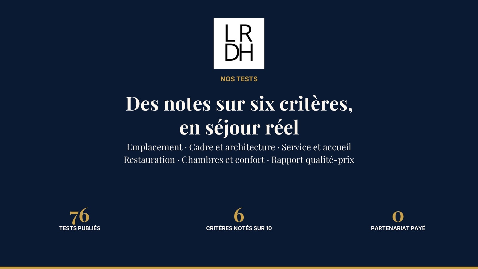 Les tests de La Revue des Hôtels, six critères notés sur dix en séjour réel